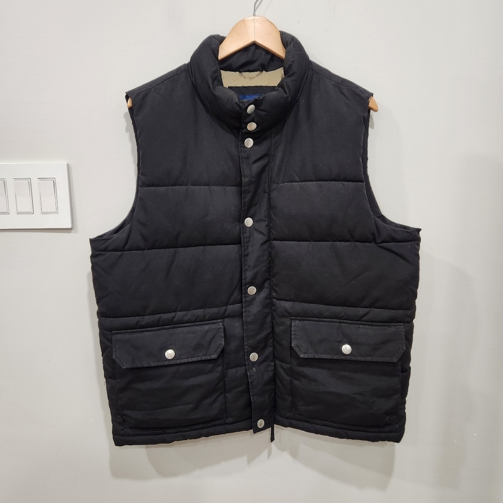 Old Navy Quilted Puffer Vest Mens Large Black Snap Full Zip Pockets Vintage